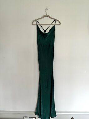 Lulu's Deep Emerald Green Satin Slip Maxi Dress